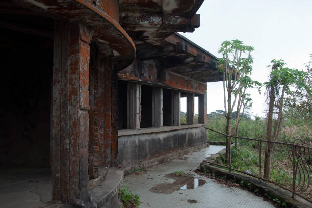 View of derelict building at Black Palace complex Scene of the black palace in the bokor national park, Cambodia kampot stock pictures, royalty-free photos & images