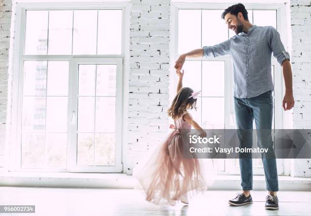 Dad With Daughter At Home Stock Photo - Download Image Now - Father, Dancing, Daughter