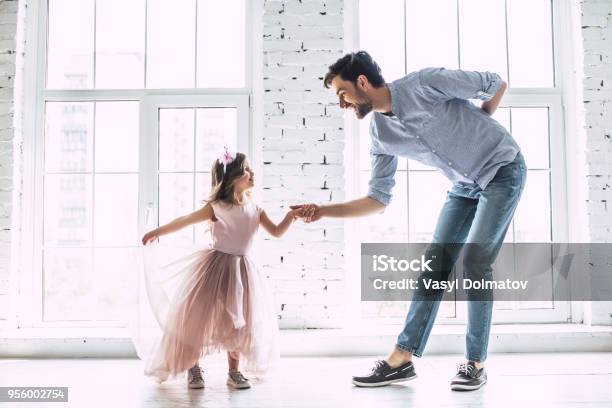 Dad With Daughter At Home Stock Photo - Download Image Now - Father, Dancing, Daughter