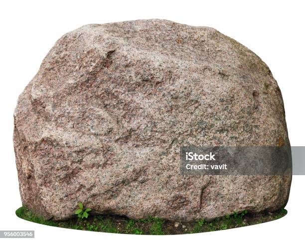 The Big Ancient Mossy Granite Stone Lie On A Forest Green Grass Glade Stock Photo - Download Image Now