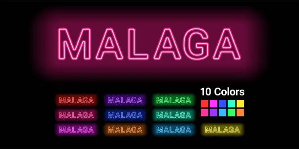 Vector illustration of Neon name of Malaga city