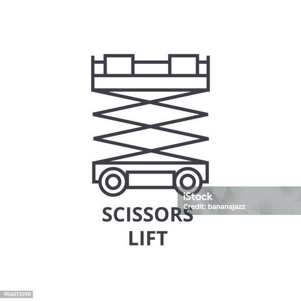 Schaar Lift Vector Lijn Pictogram Teken Afbeelding Op De Achtergrond Bewerkbare Lijnen Stockvectorkunst en meer beelden van Lift