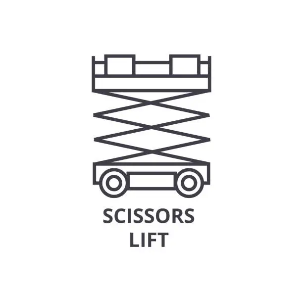 Vector illustration of scissors lift vector line icon, sign, illustration on background, editable strokes