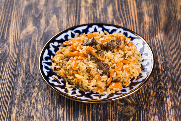 Traditional oriental pilaf on a round platter