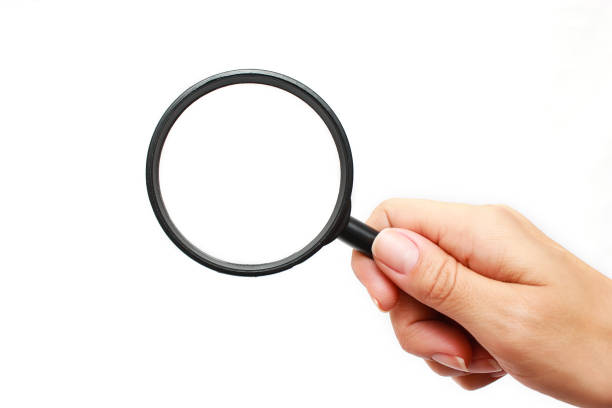 istock Female hand with a magnifying glass on a white background 956016892
