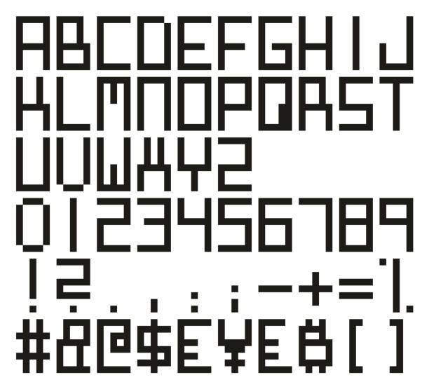 Modern Propaganda Regular Square Vector Font with Uppercase Letters, Numbers & Signs This image is a vector illustration and can be scaled to any size without loss of resolution. handwritten-pixel-font stock illustrations