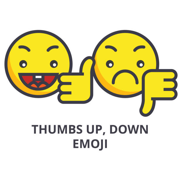 kciuki w górę, w dół ikona linii wektora emoji, znak, ilustracja na tle, edytowalne obrysy - rating thumbs down moving down thumbs up stock illustrations