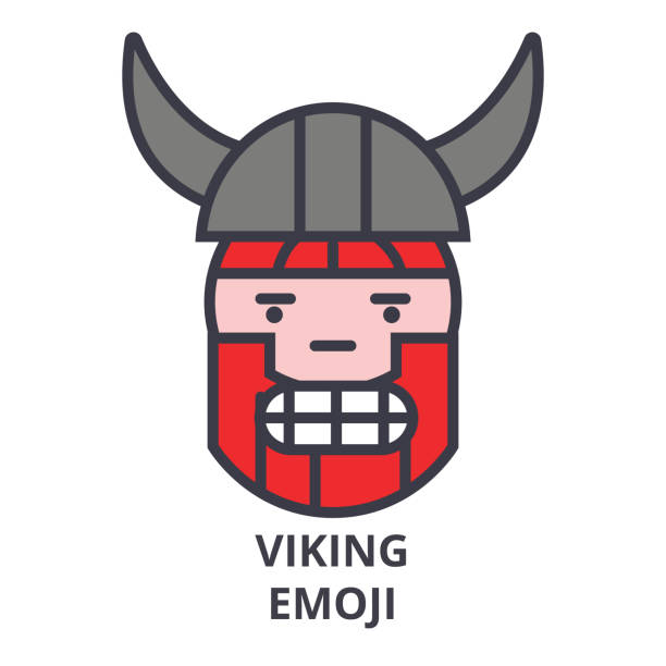 viking emoji vektor liniensymbol, zeichen, illustration auf hintergrund, editierbare striche - viking mascot warrior pirate stock-grafiken, -clipart, -cartoons und -symbole