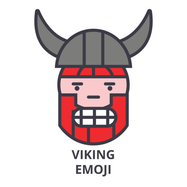 ilustraciones, imágenes clip art, dibujos animados e iconos de stock de viking emoji vector línea icono, signo, ilustración de fondo, trazos editables - viking mascot warrior pirate