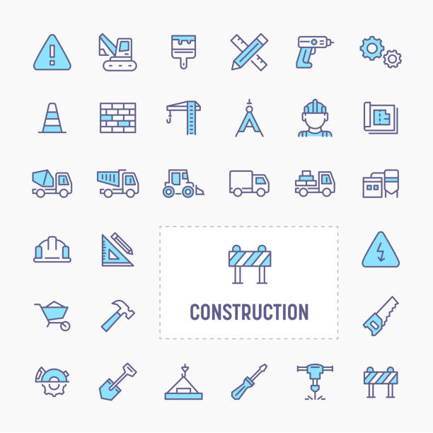 ilustrações, clipart, desenhos animados e ícones de conjunto de ícones de construção de edifício - architect computer icon architecture icon set