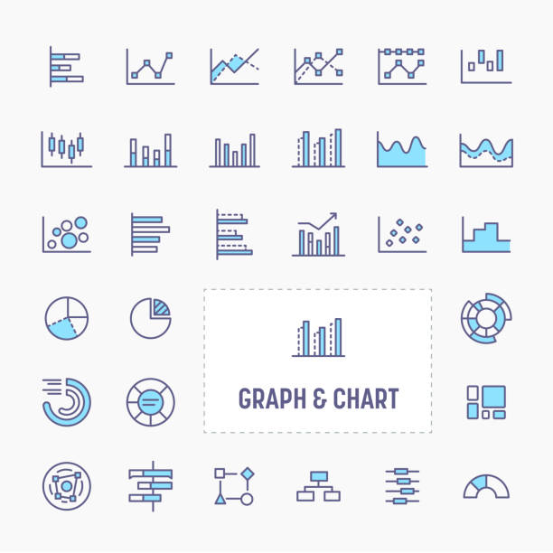 그래프 및 차트 최소한의 아이콘 세트 - graph arrow sign chart single line stock illustrations