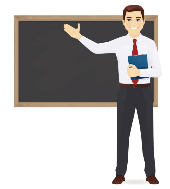 교사 at blackboard - blackboard black tall education stock illustrations