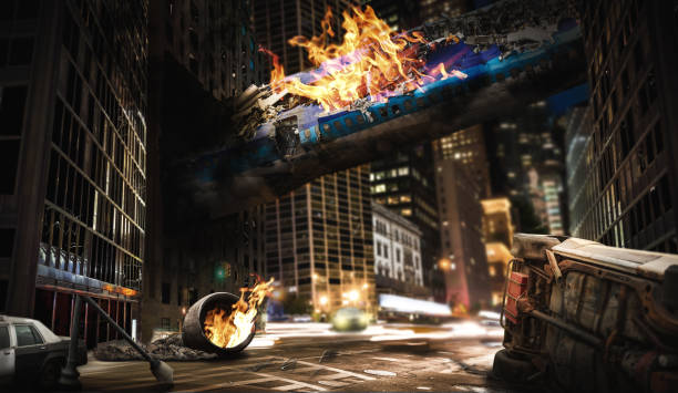 istock Air crash concept. Burning fuselage of aircraft 956026932