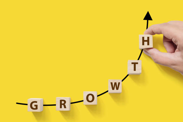Business success growing growth increase up concept. Wooded cube block on white background with word GROWTH and copy space for your text