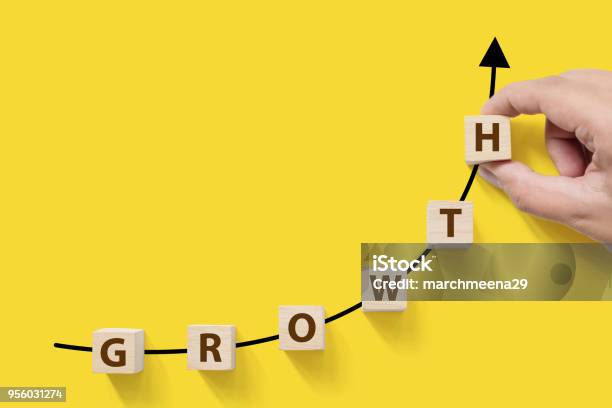 Business Success Growing Growth Increase Up Concept Wooded Cube Block On White Background With Word Growth And Copy Space For Your Text Stock Photo - Download Image Now