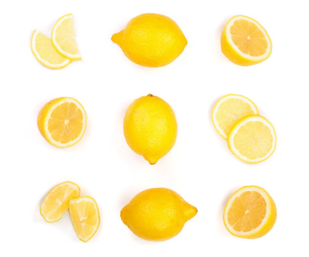 istock Lemon isolated on white background. Seamless pattern with fruits. Top view. Flat lay 956045816