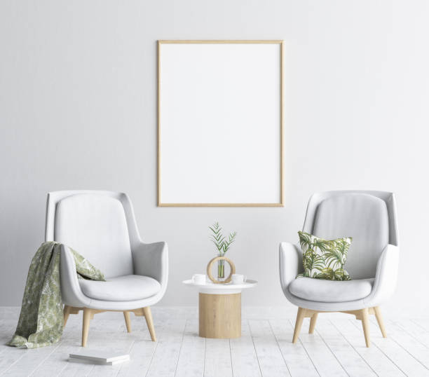 istock Mock up poster frame in living room background, Scandinavian style interior 956046480