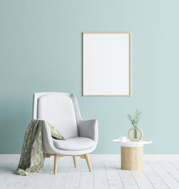 istock Mock up poster frame in living room background, Scandinavian style interior 956046514