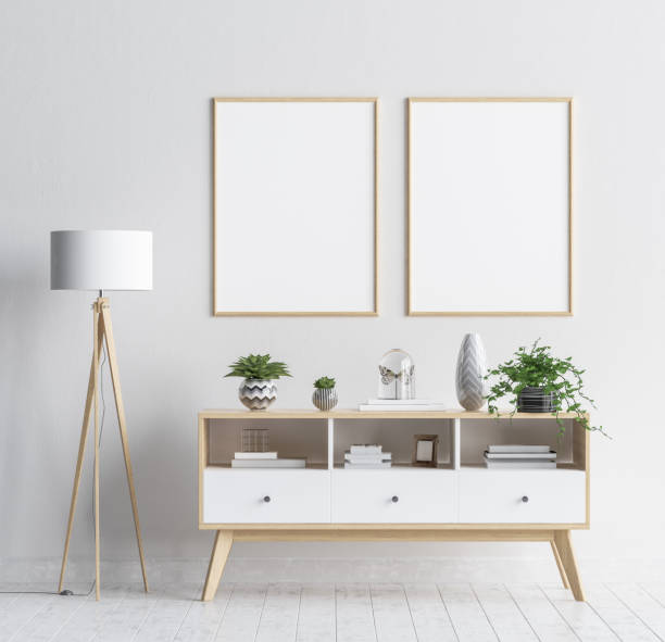 Mock up poster frame in living room background, Scandinavian style interior