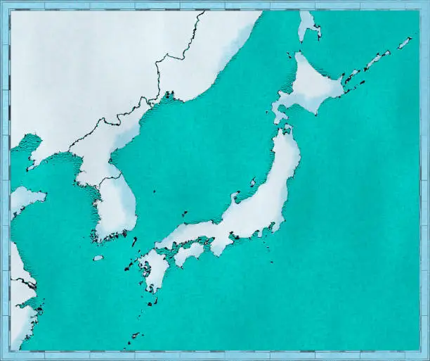 Vector illustration of Map of Japan, North Korea and South Korea, physical map Asia, East Asia, atlas, cartography