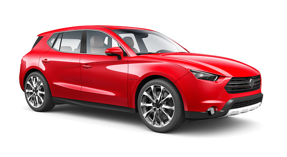 Ilustración 3D de SUV genérico de rojo sobre fondo blanco photo