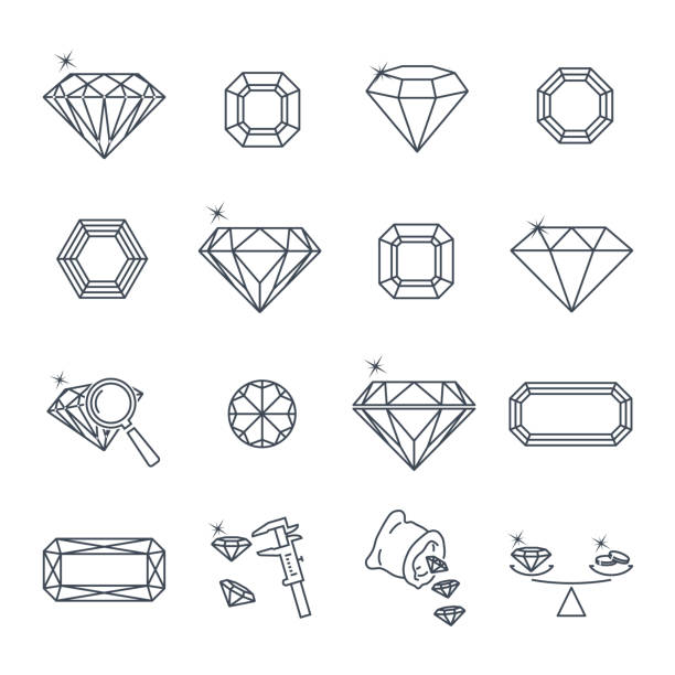 set of thin line icons gemstone, jewelry, diamond vector art illustration