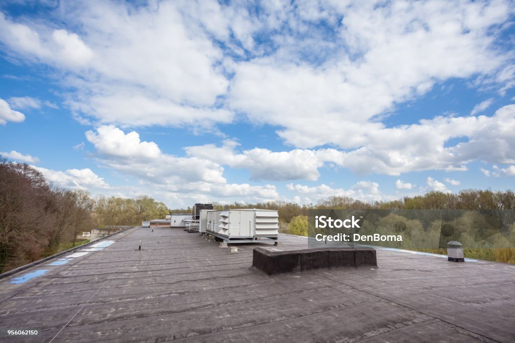 cooling air conditioning on an flat roof there cooling air conditioning Rooftop Stock Photo