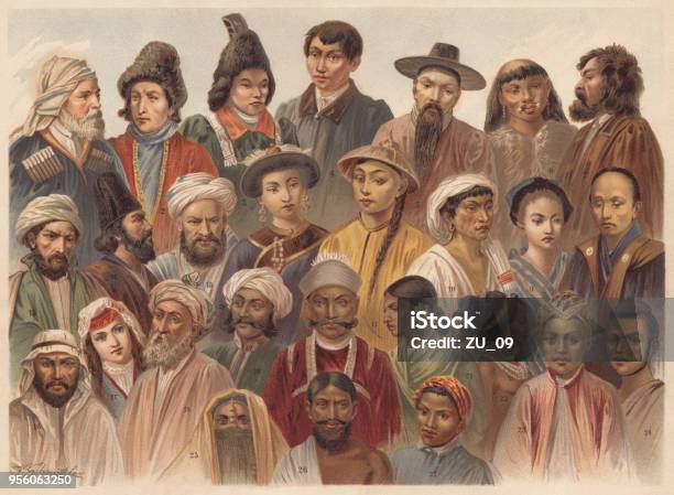 Asian Native People Lithograph Published In 1893 Stock Illustration - Download Image Now - Judaism, History, Ainu People