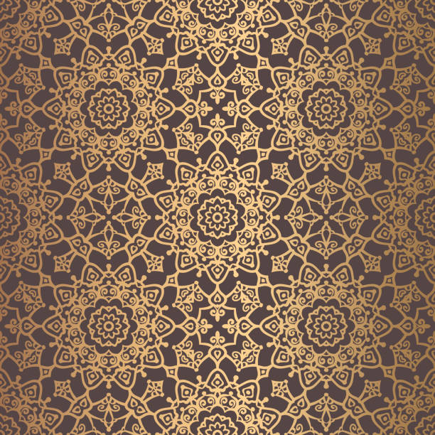 złoty wzór arabeski - seamless brown floral pattern arabic style stock illustrations