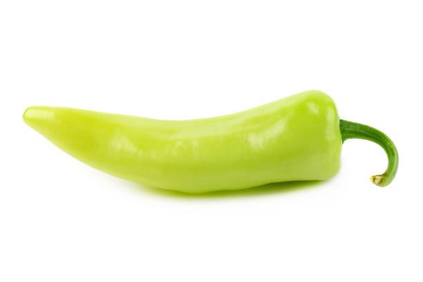 istock Green hot chili peppers isolated on white background 956066896