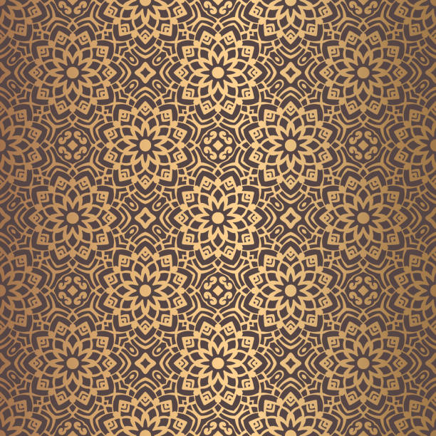 złoty wzór arabeski - seamless brown floral pattern arabic style stock illustrations