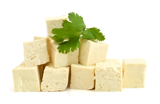 istock Fresh Tofu cubes and mint isolated on white 956071460