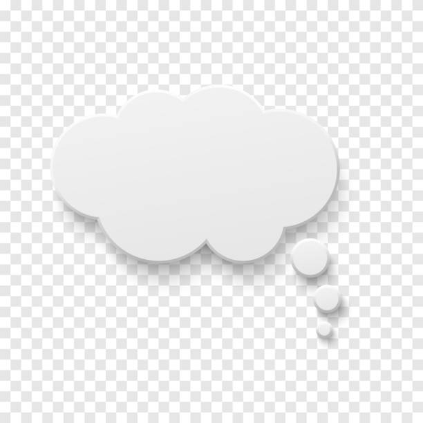 Vector white blank paper speech bubble Vector white blank paper speech bubble on transparent background. Realistic 3d illustration. Template for your design. thinking stock illustrations