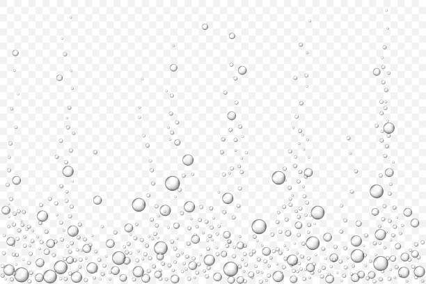 black underwater air bubbles texture isolated Vector black underwater air bubbles texture isolated on light transparent background. Fizzing bubbles in aquarium, champagne or effervescent drink. 3d transparent realistic oxygen gas bubbles. underwater stock illustrations
