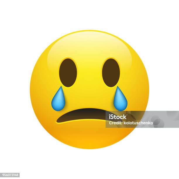 Vector Yellow Crying Emoticon With Opened Eyes Stock Illustration - Download Image Now - Emoticon, Crying, Sadness