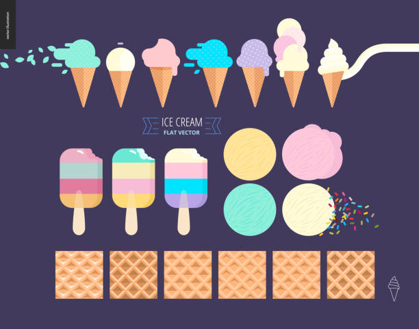 ilustrações, clipart, desenhos animados e ícones de gelado em cone waffle em um fundo roxo escuro - soft serve ice cream