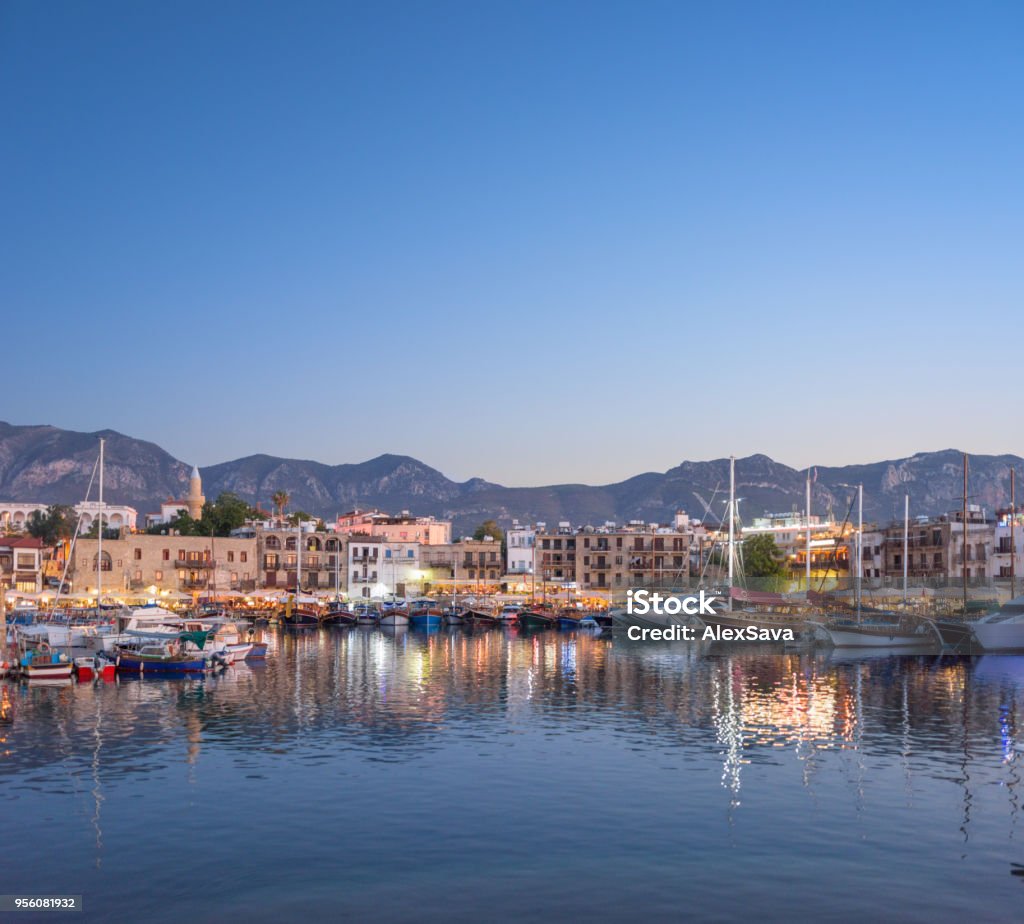 City by the sea Cirty of Kyrenia in Northern Cyprus at sunset Kyrenia Stock Photo