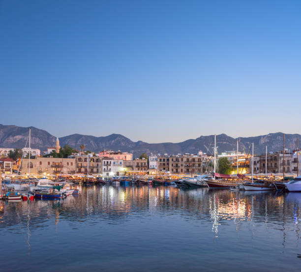 City by the sea Cirty of Kyrenia in Northern Cyprus at sunset kyrenia photos stock pictures, royalty-free photos & images