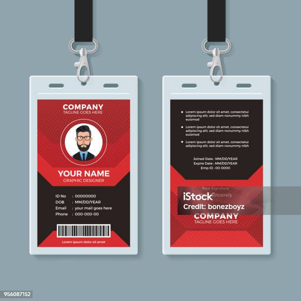 モダンな赤と黒の Id カードのテンプレート - 身分証明書のベクターアート素材や画像を多数ご用意 - 身分証明書, デザイン, アイデンティティー