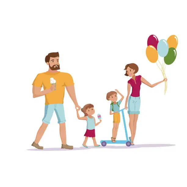 Vector illustration of Family walking at the park vector