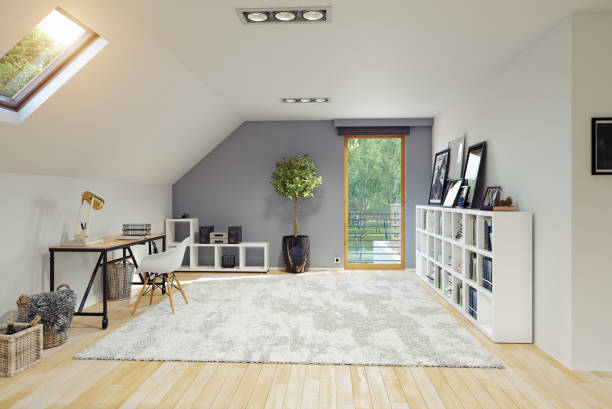 interior de habitación ático moderno. - house attic desing residential structure fotografías e imágenes de stock