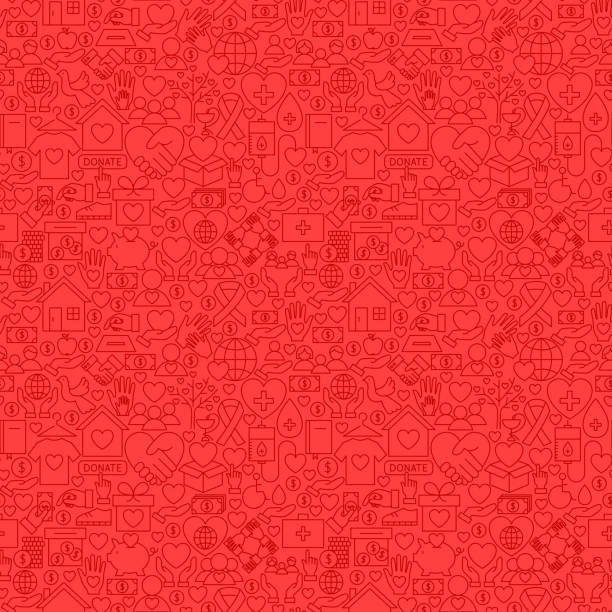 Charity Red Line Seamless Pattern Charity Red Line Seamless Pattern. Vector Illustration of Outline Tileable Background. bloody money stock illustrations