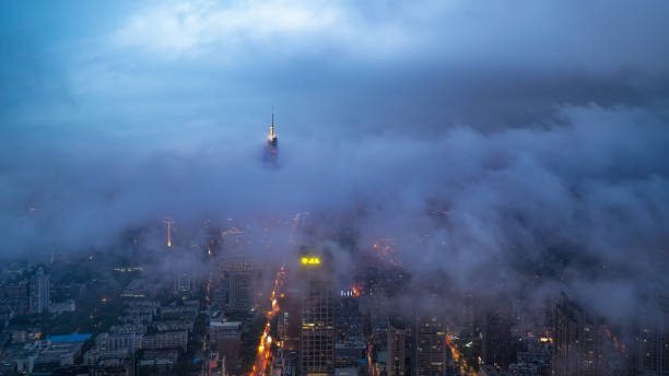 istock Ariel view of modern city, in cloud 956091172