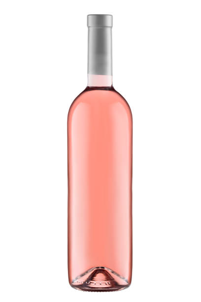 Front view  rose wine blank bottle isolated on white background stock photo