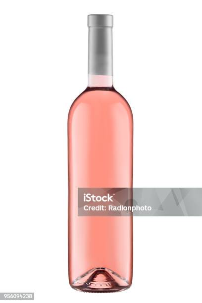 Front View Rose Wine Blank Bottle Isolated On White Background Stock Photo - Download Image Now