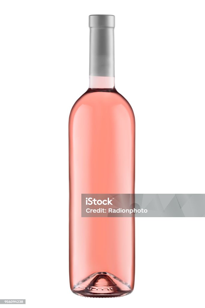 Vista frontal levantou a garrafa de vinho branco isolada no fundo branco - Foto de stock de Vinho Rosé royalty-free