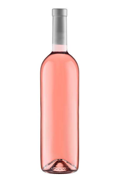 передний вид розового вина пустая бутылка изолирована на белом фоне - champagne pink bottle isolated стоковые фото и изображения