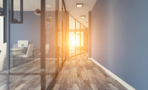 istock Modern office Cabinet. Meeting room. 3D rendering.. Sunset 956095204