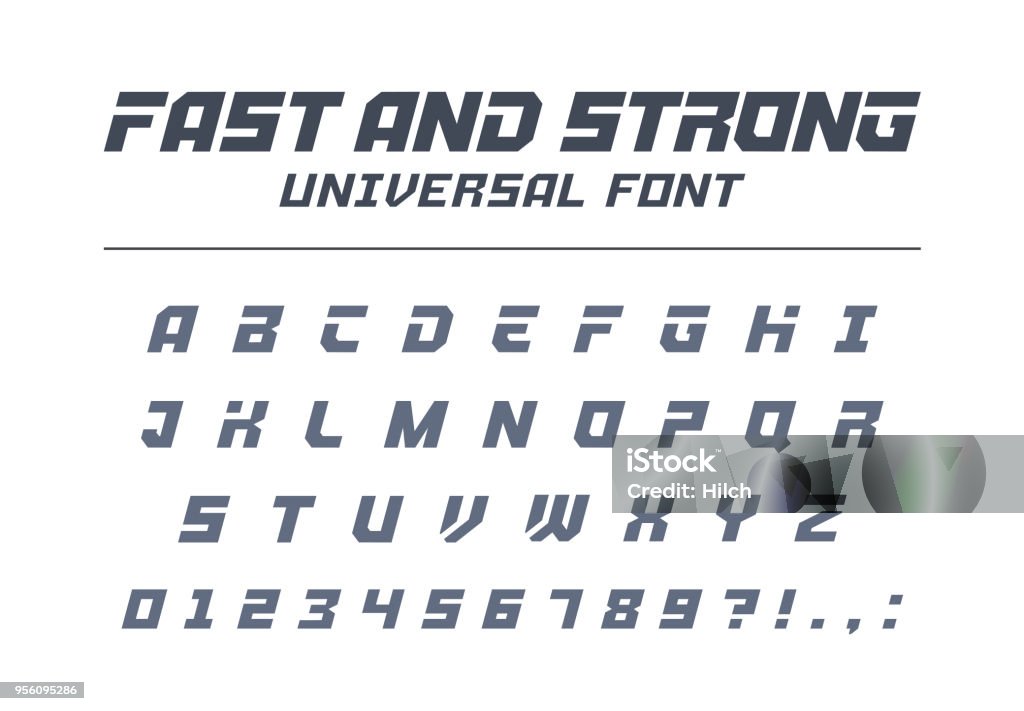 Fast and strong, high speed universal font. Sport, futuristic, technology, future alphabet. Fast, strong, high speed universal font. Sport, futuristic, technology, future alphabet. Letters, numbers for military industry, electric car racing logo design. Modern minimalistic vector typeface Typescript stock vector