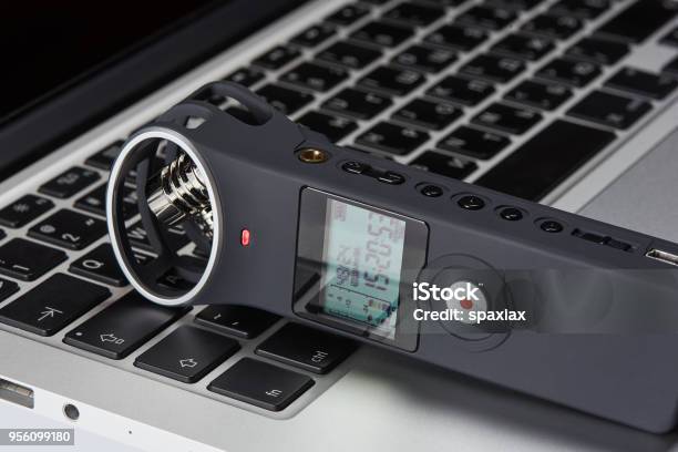 Voice Recorder On A Laptop Stock Photo - Download Image Now - Recorder - Musical Instrument, Voice, Computer